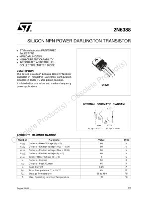 2N6388 datasheet cover page