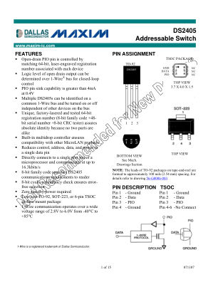 DS2405 datasheet cover page