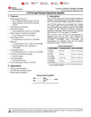 LT1013M datasheet cover page