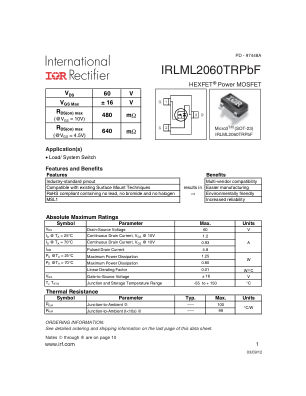 IRLML2060 datasheet cover page