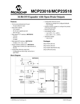 MCP23018T-E 数据手册首页