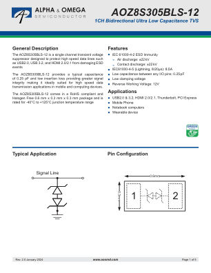 AOZ8S305BLS-12 datasheet cover page