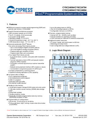 CY8C24094 datasheet cover page