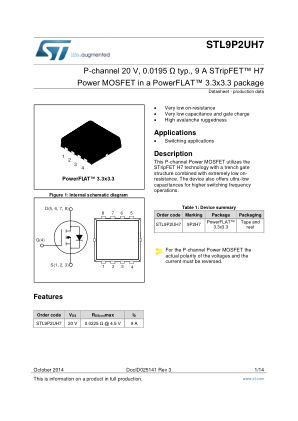 STL9P2UH7 数据手册首页