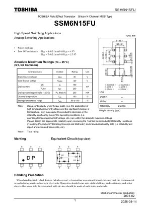 SSM6N15FU datasheet cover page