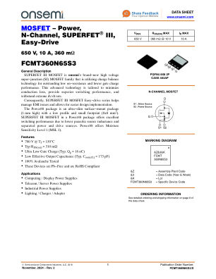 FCMT360N65S3 datasheet cover page