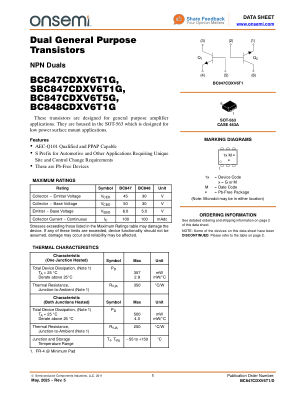 BC847CDXV6T1 datasheet cover page