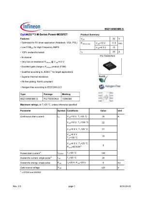BSZ130N03MS-G 数据手册首页