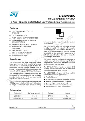 LIS3LV02DQ datasheet cover page