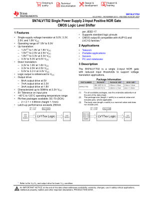 SN74LV1T02 datasheet cover page
