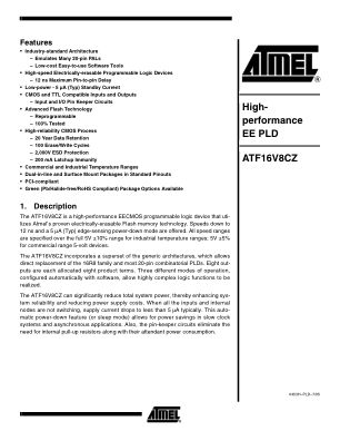 ATF16V8CZ-15XU 数据手册首页