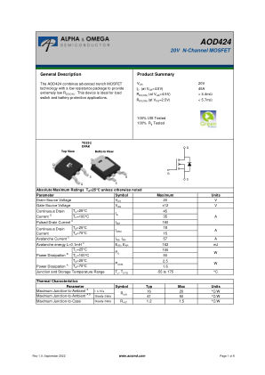 AOD424 datasheet cover page
