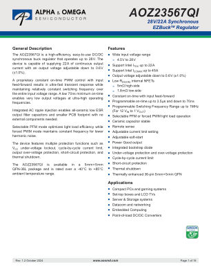 AOZ23567QI datasheet cover page