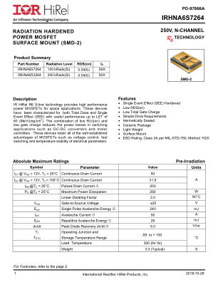 IRHNA6S7264 datasheet cover page