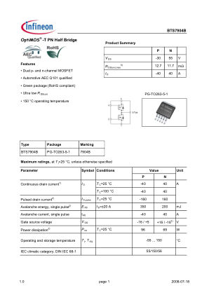 BTS7904B datasheet cover page
