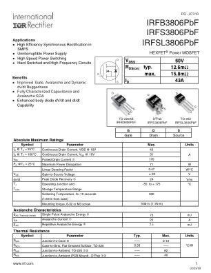 IRFS3806 datasheet cover page
