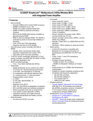 CC2652P datasheet cover page