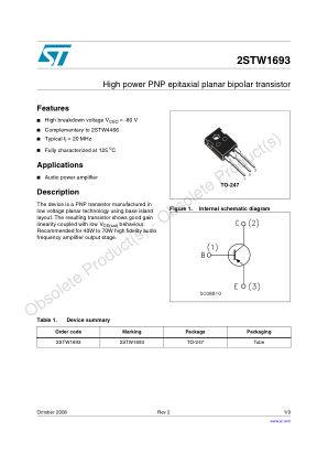 2STW1693 datasheet cover page