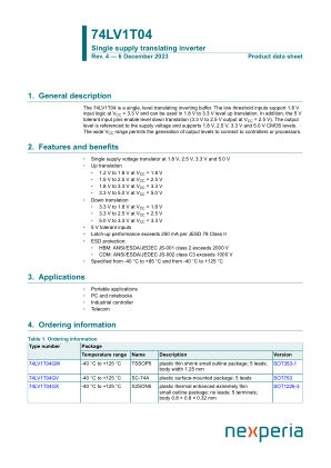 74LV1T04GXH datasheet cover page
