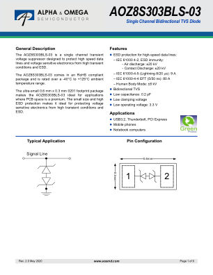 AOZ8S303BLS-03 datasheet cover page