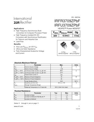 IRFR3709Z datasheet cover page