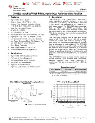 OPA1622 datasheet cover page
