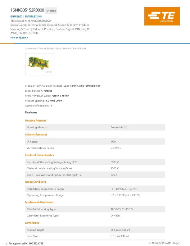 1SNK805152R0000 datasheet cover page