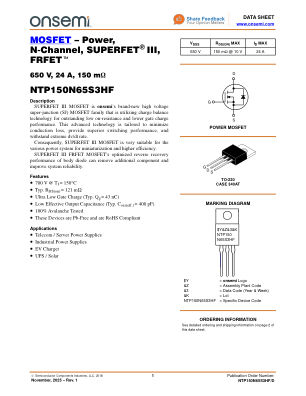 NTP150N65S3HF 数据手册首页