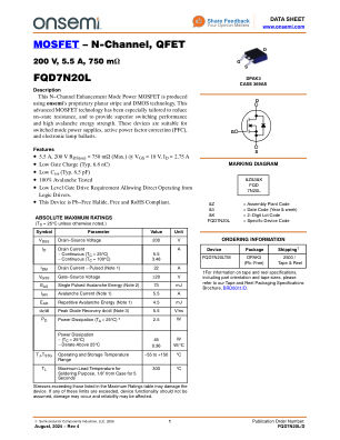 FQD7N20L 数据手册首页