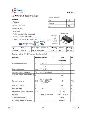 BSP170P datasheet cover page