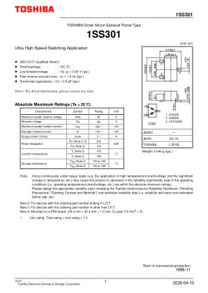 1SS301 datasheet cover page
