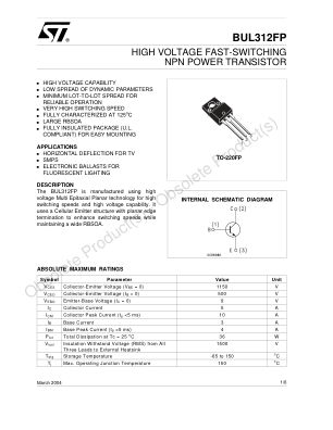 BUL312FP datasheet cover page