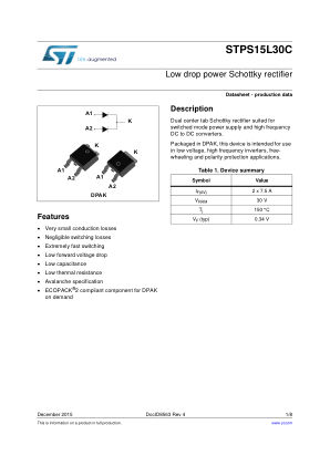 STPS15L30C 数据手册首页