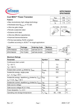 SPP-I07N60S5 数据手册首页