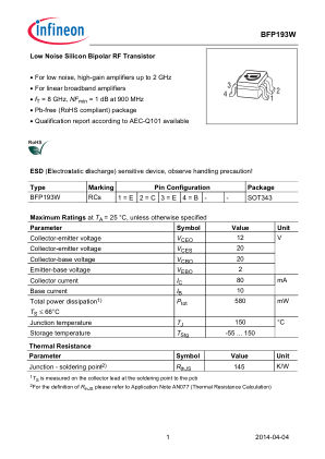 BFP193W 数据手册首页