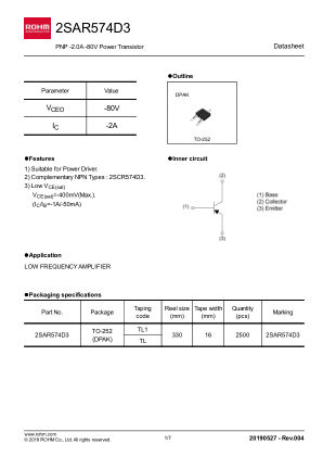 2SAR574D3TL1 datasheet cover page