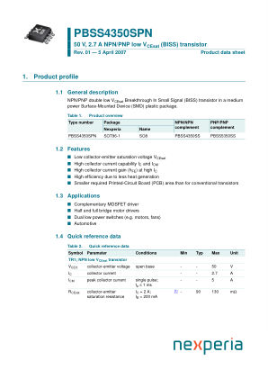 PBSS4350SPN datasheet cover page