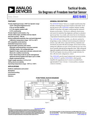 ADIS16485 datasheet cover page