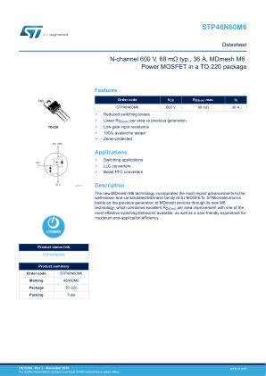 STP46N60M6 datasheet cover page