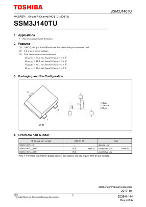 SSM3J140TU datasheet cover page