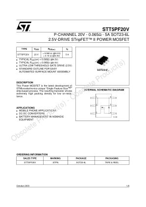 STT5PF20V 数据手册首页