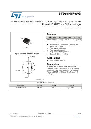 STD64N4F6AG datasheet cover page