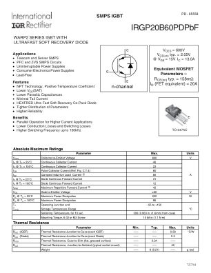 IRGP20B60PD datasheet cover page