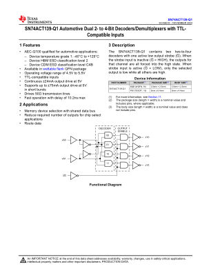 SN74ACT139-Q1 datasheet cover page
