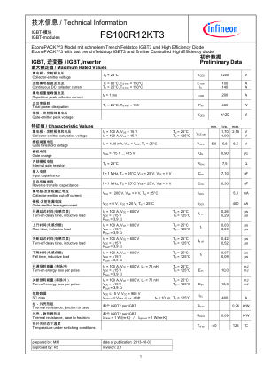 FS100R12KT3 数据手册首页