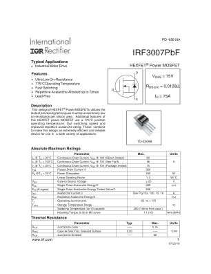 IRF3007 数据手册首页