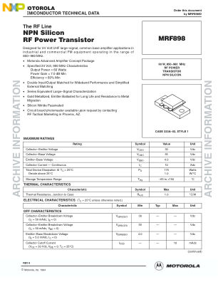 MRF898 datasheet cover page