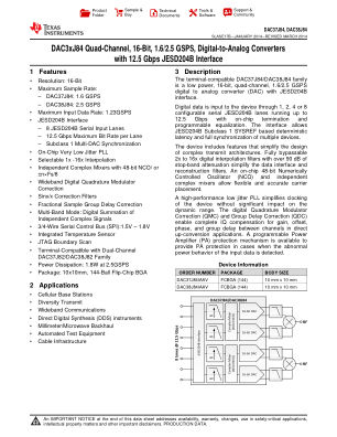 DAC38J84 datasheet cover page