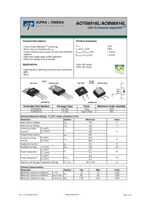 AOT66916L datasheet cover page