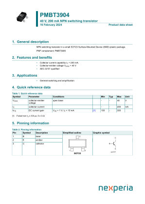 PMBT3904 datasheet cover page